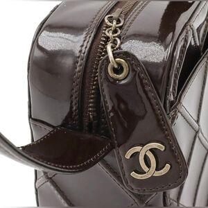 CHANEL Very rare Quilted Lambskin Camera Brown Leather Bag  100% Real